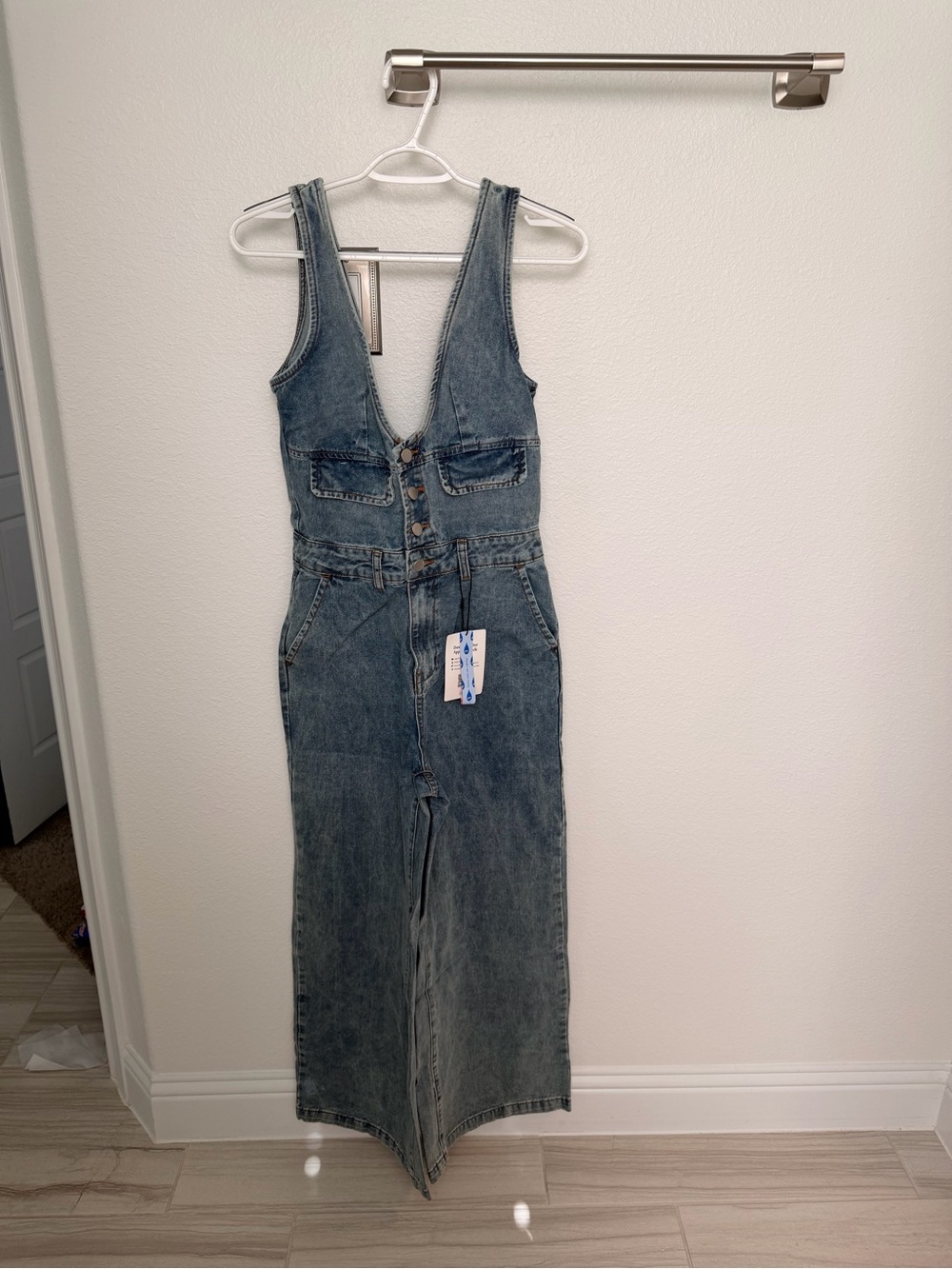 Cider Blue Denim Button-Front Jumpsuit